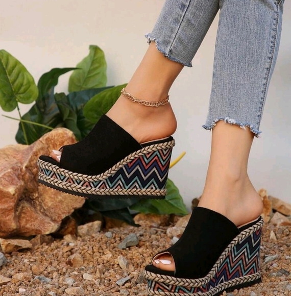 COPY - Bohemian Mules Women Fashionable Colorful High-Heeled Slippers With Plat… - Picture 4 of 5